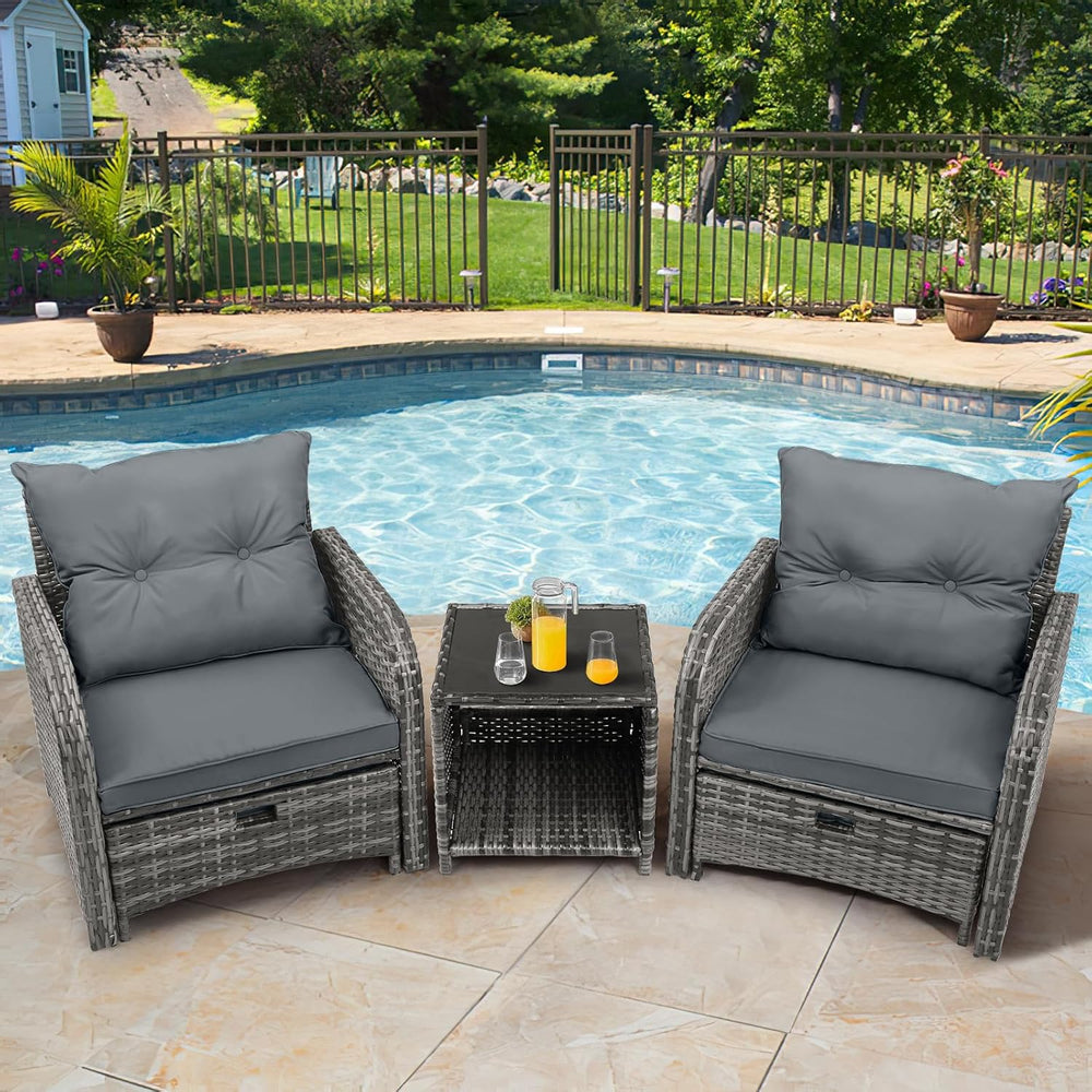 Patio Chair with Ottomans and Table, 5 Piece PE Wicker Rattan Outdoor Patio F...