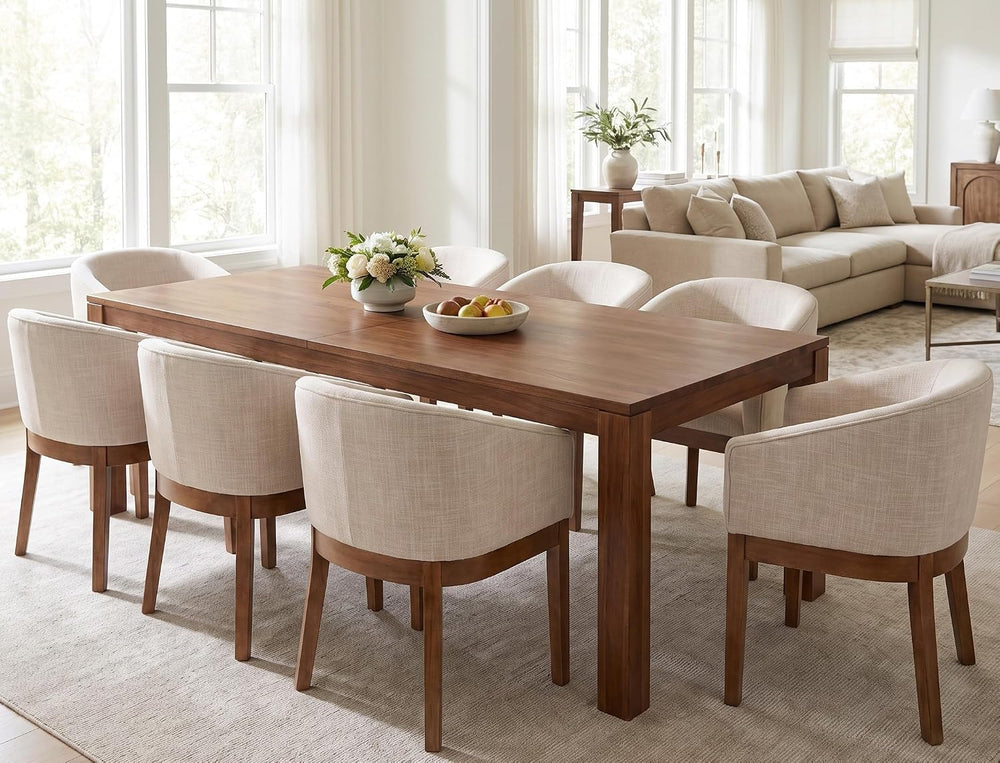 RIVOVA Mid-Century Modern Beige Dining Chairs Set of 8, Linen Upholstered Kit...