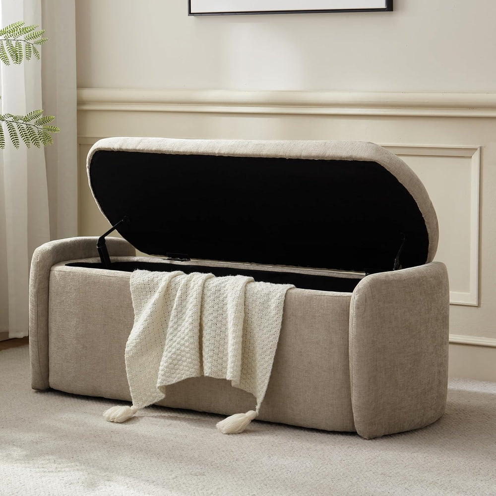 VKNOW Storage Bench, Upholstered Storage Ottoman Bench with Hinge, Khaki | Ot...