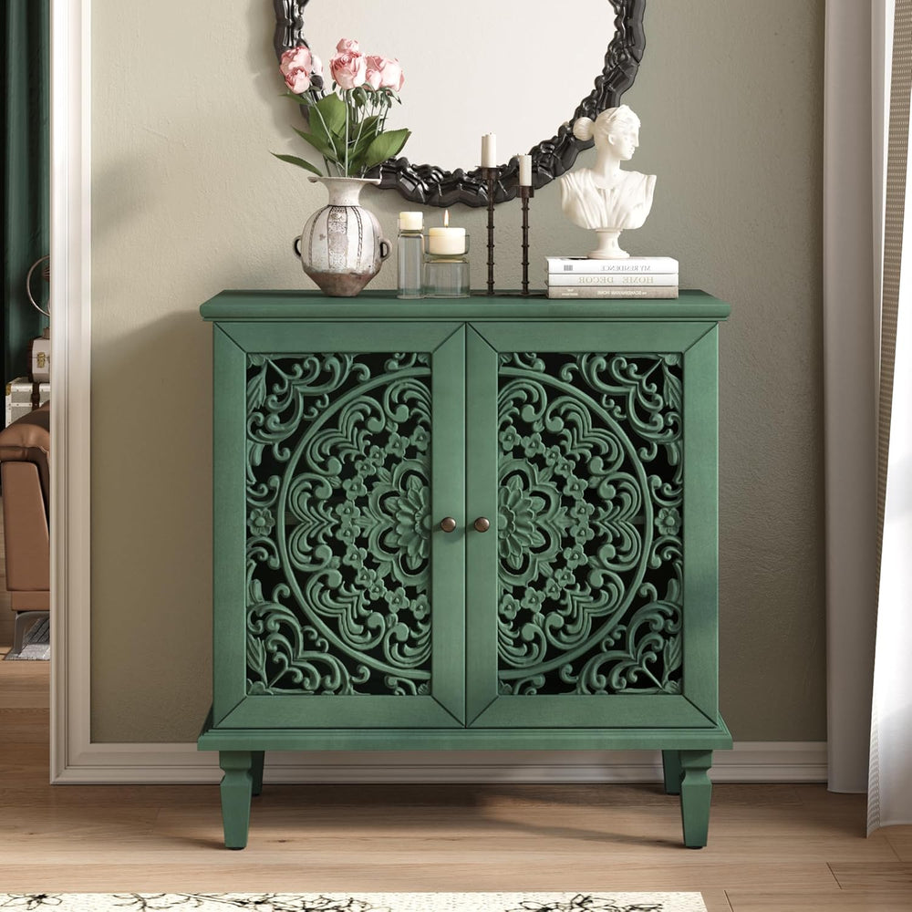 Sideboard Buffet Cabinet with Storage, Accent Cabinet with 2 Carved Doors and...