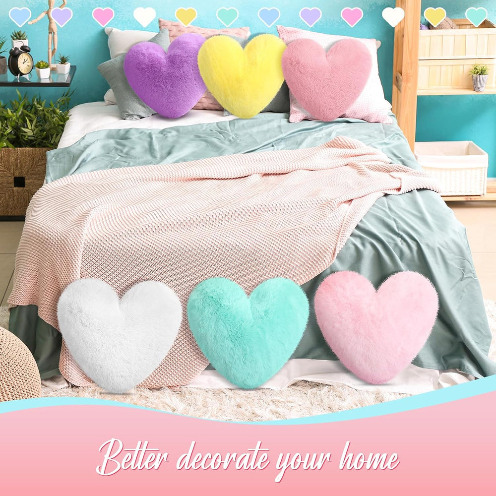 Liliful 6 Pcs Faux Rabbit Fur Heart Pillows Fluffy Heart Throw Pillows Cute C...