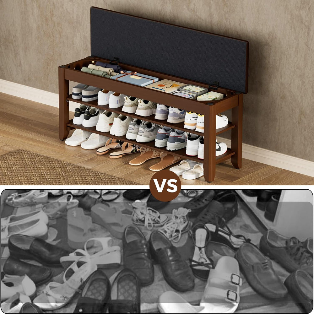 Homleke 39.4" Wide Solid Wood Shoe Rack Bench with Flip-Top Storage | 2-...