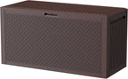 ZYJOYY 90 Gallon Resin Deck Box, Weatherproof Outdoor Storage Box for Patio, Garden, Pool, and Yard, Lockable Waterproof Bin for Tools, Cushions, and Accessories, Brown