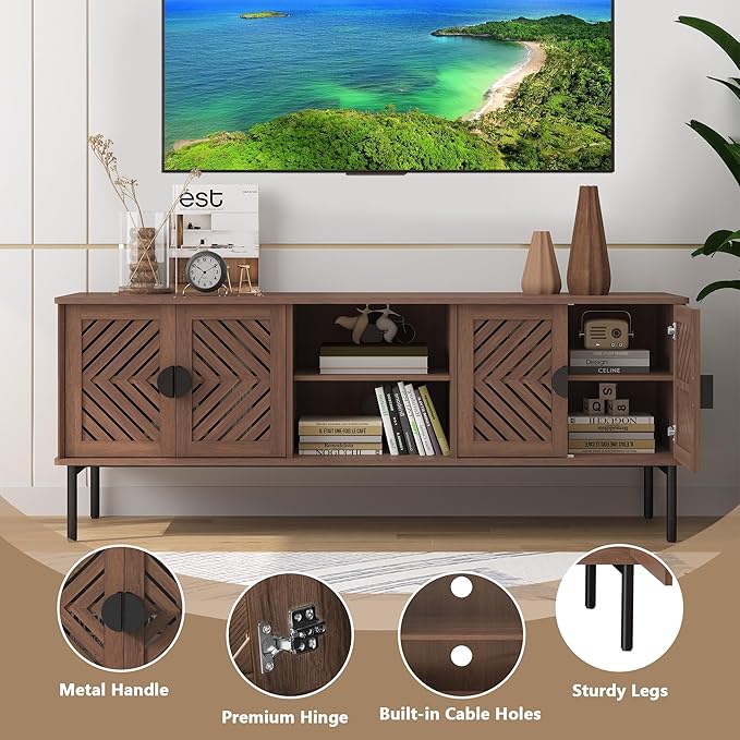 ARTPOWER 63" Modern TV Stands for Living Room, Long Entertainment Center with Storage, TV Console for 55 60 65 70 Inch TV, Bedroom TV Cabinet with Doors, Wood Media Console, Television Stand, Brown