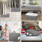 6Pack 105L Extra Large Storage Bags, Folding Moving Comforter Blanket Storage Bags Closet Organizers and Storage Containers for Clothes with Strong Handles&Zippers Clear Window for Bedding Pillow Grey