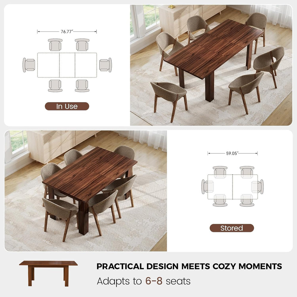Miereirl 59"–77" Extendable Farmhouse Dining Table for 6–8, Space-S...
