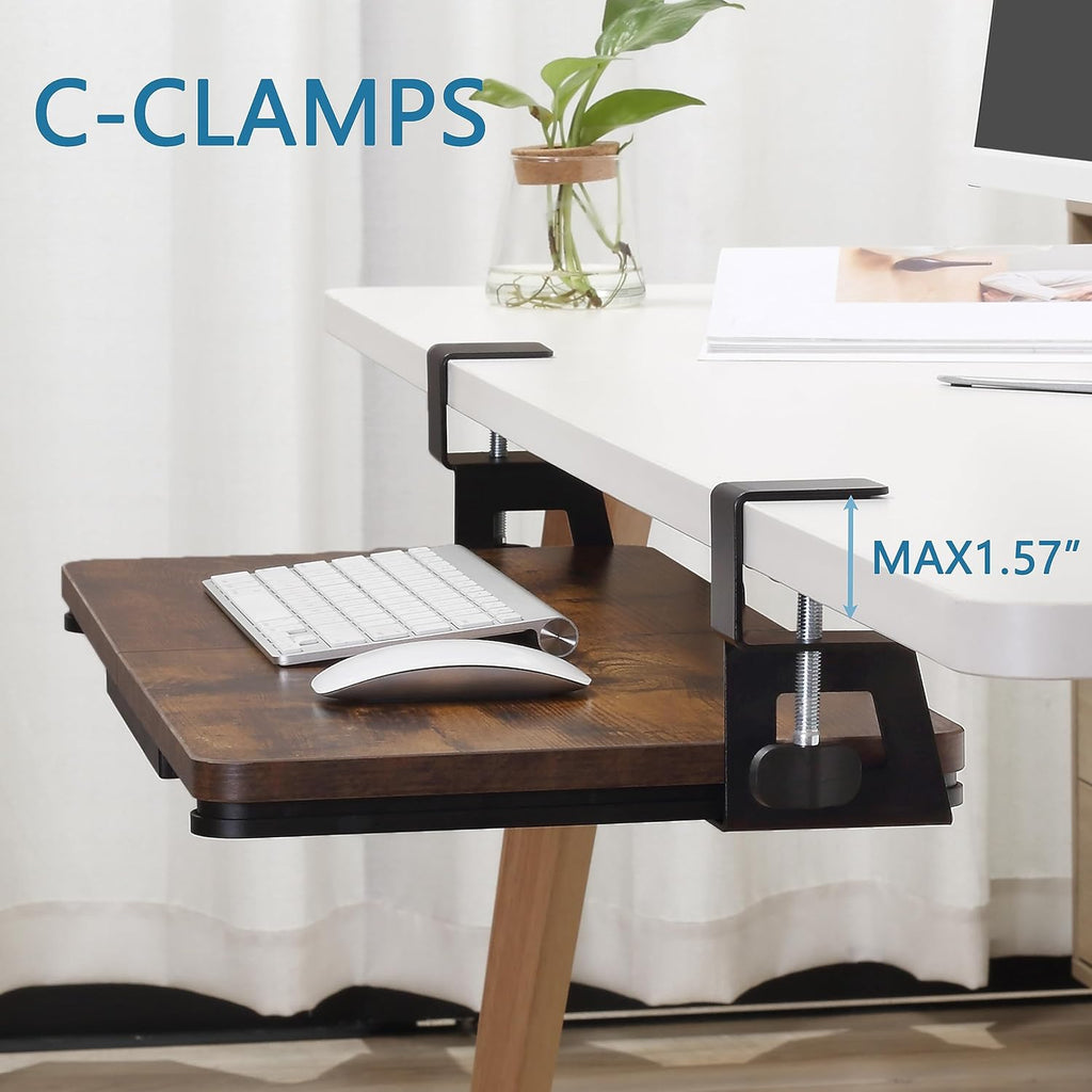 ETHU Keyboard Tray Under Desk, 19.7" X 11.81" Small Size Keyboard Drawer with C Clamp-on Mount Easy to Install, Computer Keyboard Stand Slide Pull Out, Ergonomic Keyboard Tray for Home, Office