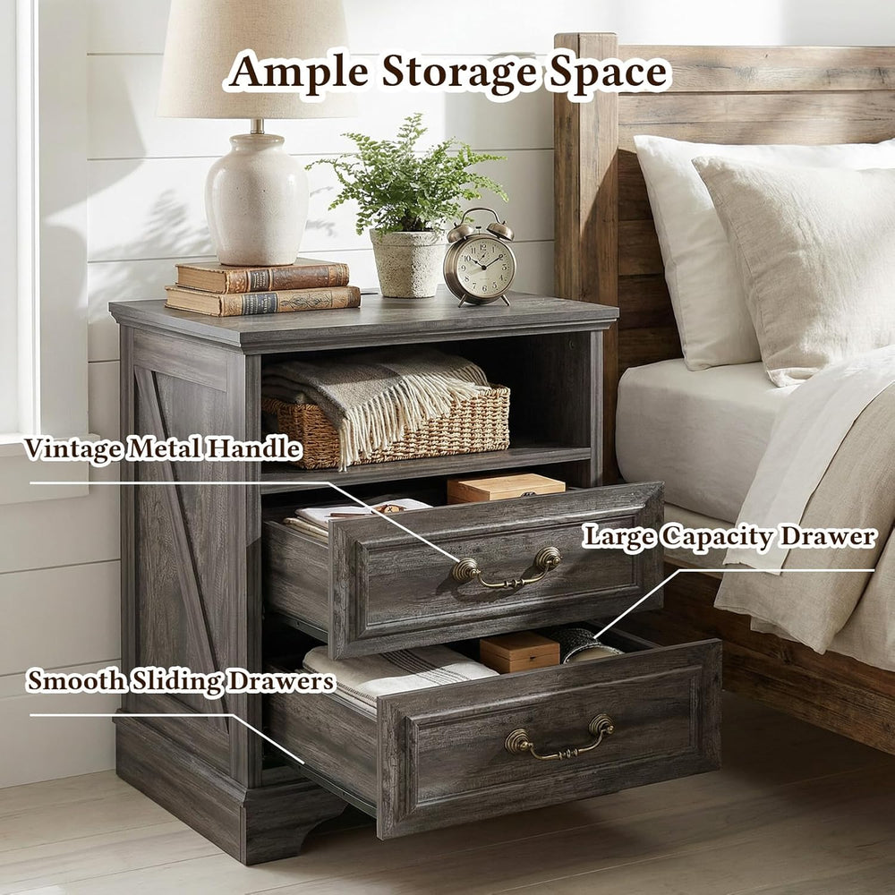 Farmhouse End Table Set of 2, Rustic Wood Nightstand with Charging Station, 2...