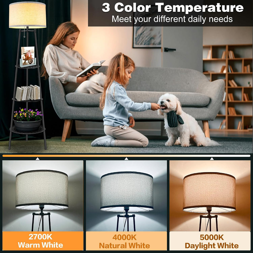 Floor Lamp with Shelves, Gray Shade Standing Lamp