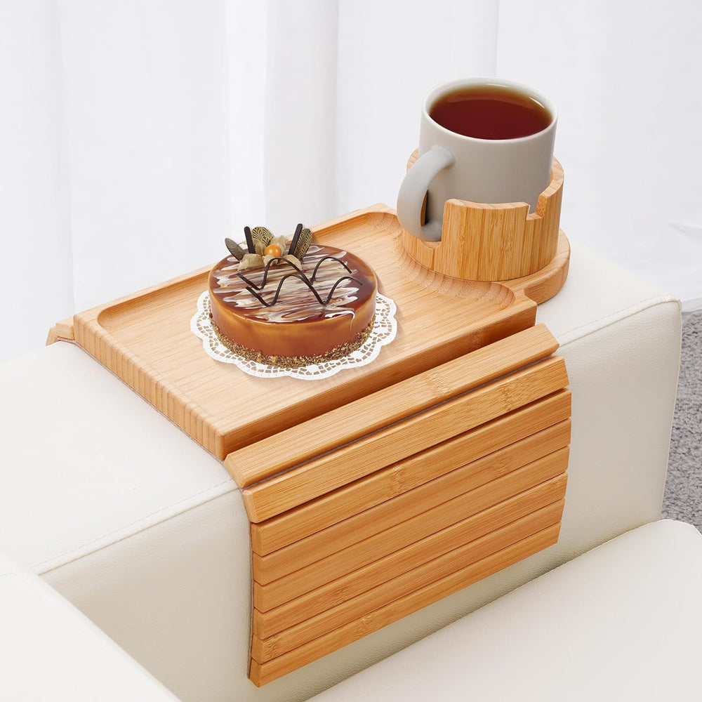 GHKINMAL Couch Cup Holder Tray, 3 in 1 Couch Arm Trays,Large Bamboo Chair Arm...