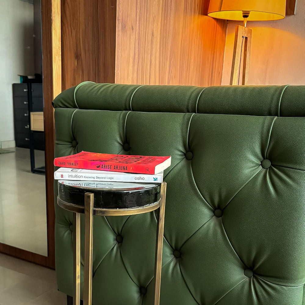 Modern Brass Drink Table, 9 x 9 x 23, with Clear Glass, Detailed Glass Accent...