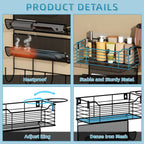 VITVITI Metal Hair Tool Organizer Wall Mount, Hair Dryer Holder with 4 Tier Shelf Basket Hooks, Bathroom Styling Tool Organizer for Curling Iron/Blow Dryer/Straightener, Matte Black