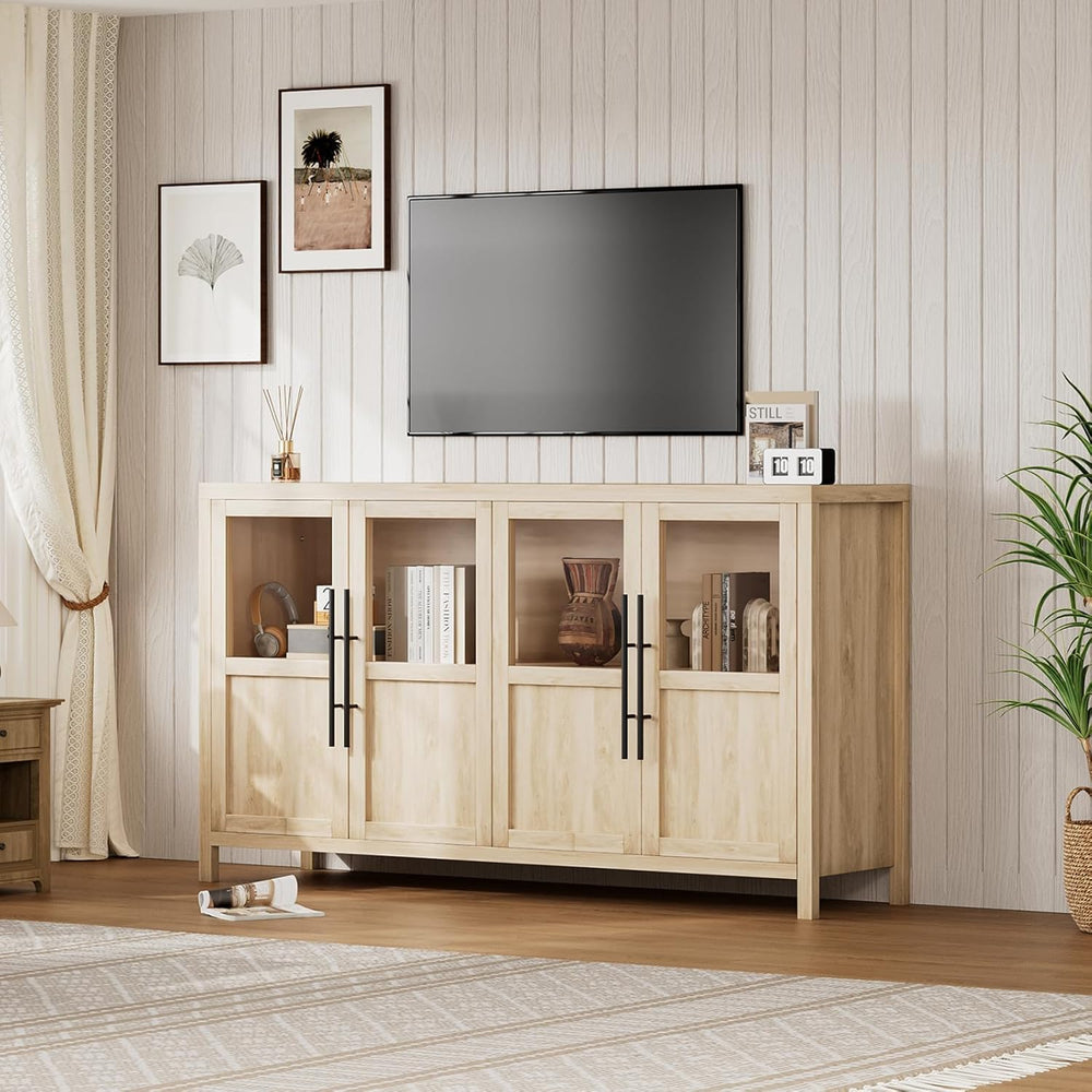 GarveeHome Sideboard Buffet Cabinet with 4 Glass Doors, 55 in Buffet Table Co...