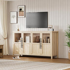 GarveeHome Sideboard Buffet Cabinet with 4 Glass Doors, 55" Buffet Table Coffee Bar Wine Bar Display Cabinet for Kitchen Dining Room, Living Room (Natrual, Glass with 4 Doors)