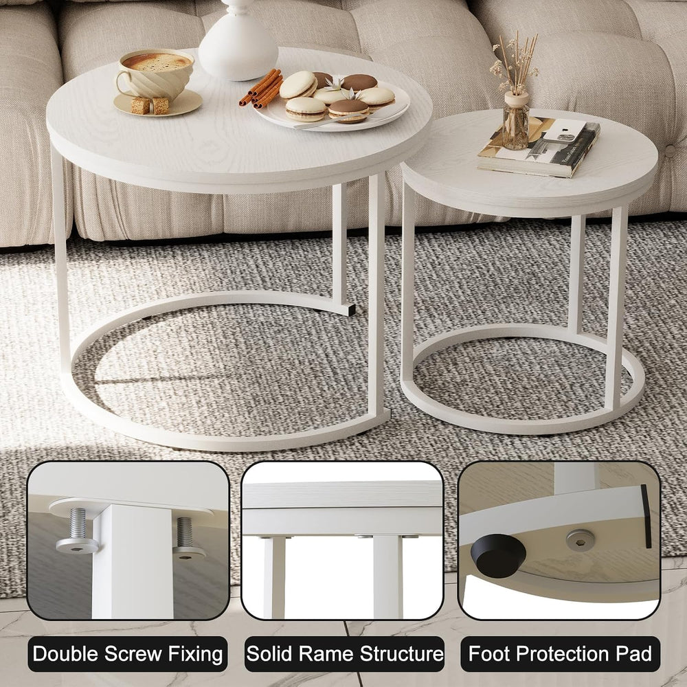 Garden 4 you Nesting Coffee Table, 23.6" Round Coffee Table Set of 2, Wo...