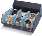 QWATCHBANDS Napa Leather Watch Case for Men - Watch Roll Storage Organizer & Watch Display - Six Slot Luxury Watch Box for Home or Travel - Mens 6 Watch Holder Case (Gray Blue)