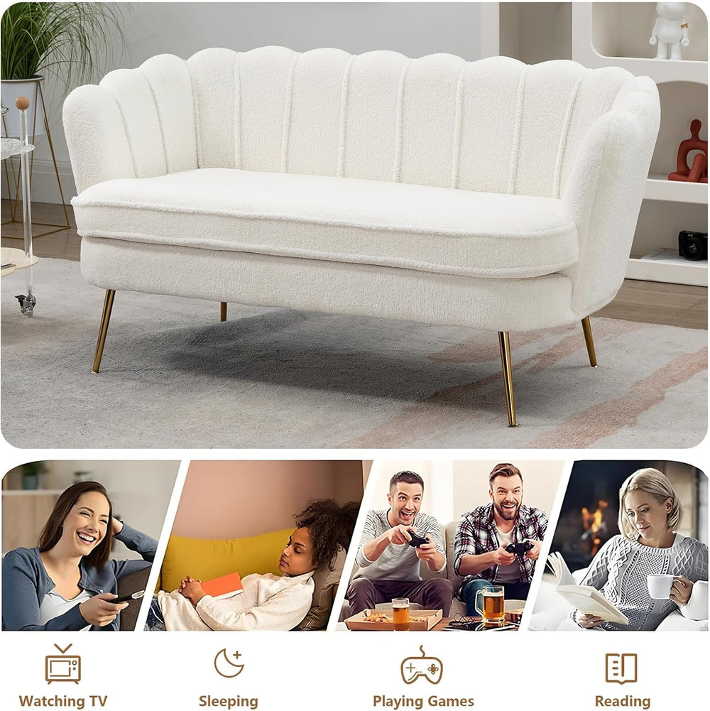 59" Small Loveseat Sofa 2-Seater, Modern Chenille Couch with Gold Metal ...