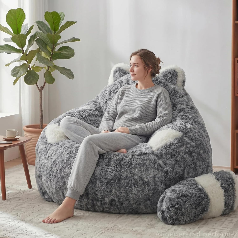EBENCHICO Giant Bean Bag Chair for Adults Teens, Raccoon Shaped Faux Fur Bean...