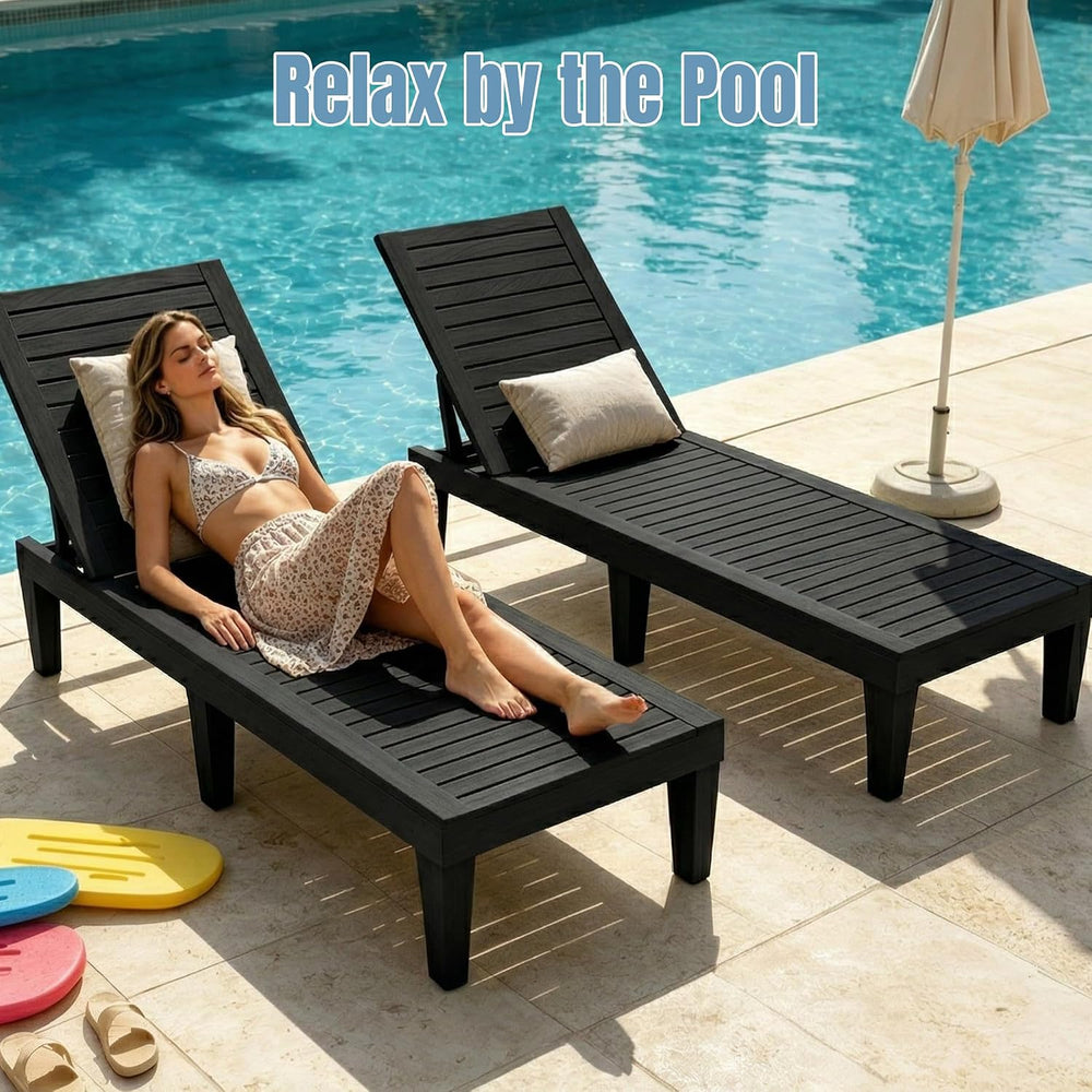 EFU Lounge Chair Outdoor, Set of 2 High-Impact PP Tanning Chairs, Black | All...