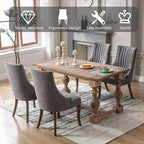 mikibama Linen Dining Chairs Set of 6 Channel Tufted Kitchen Dinner Chair Comfy Fabric Upholstered Accent Chair for Dining Room with Solid Wood Legs (Grey 6pc)