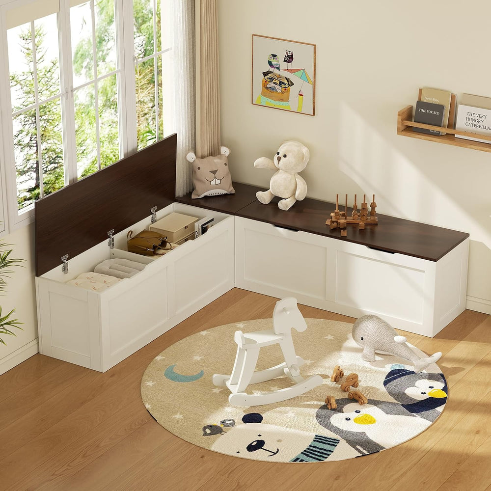 L Shaped Bench with Storage, 63" Breakfast Nook Benches, Kitchen Corner ...