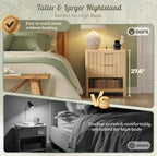 Huuger 27.6 Inch Tall Night Stand with Charger Station, USB-C Port, Fluted Nightstand with 2 Deep Drawers, Larger Wider Bed Side Table with Open Shelf, Bedroom Living Room End Table, Natural