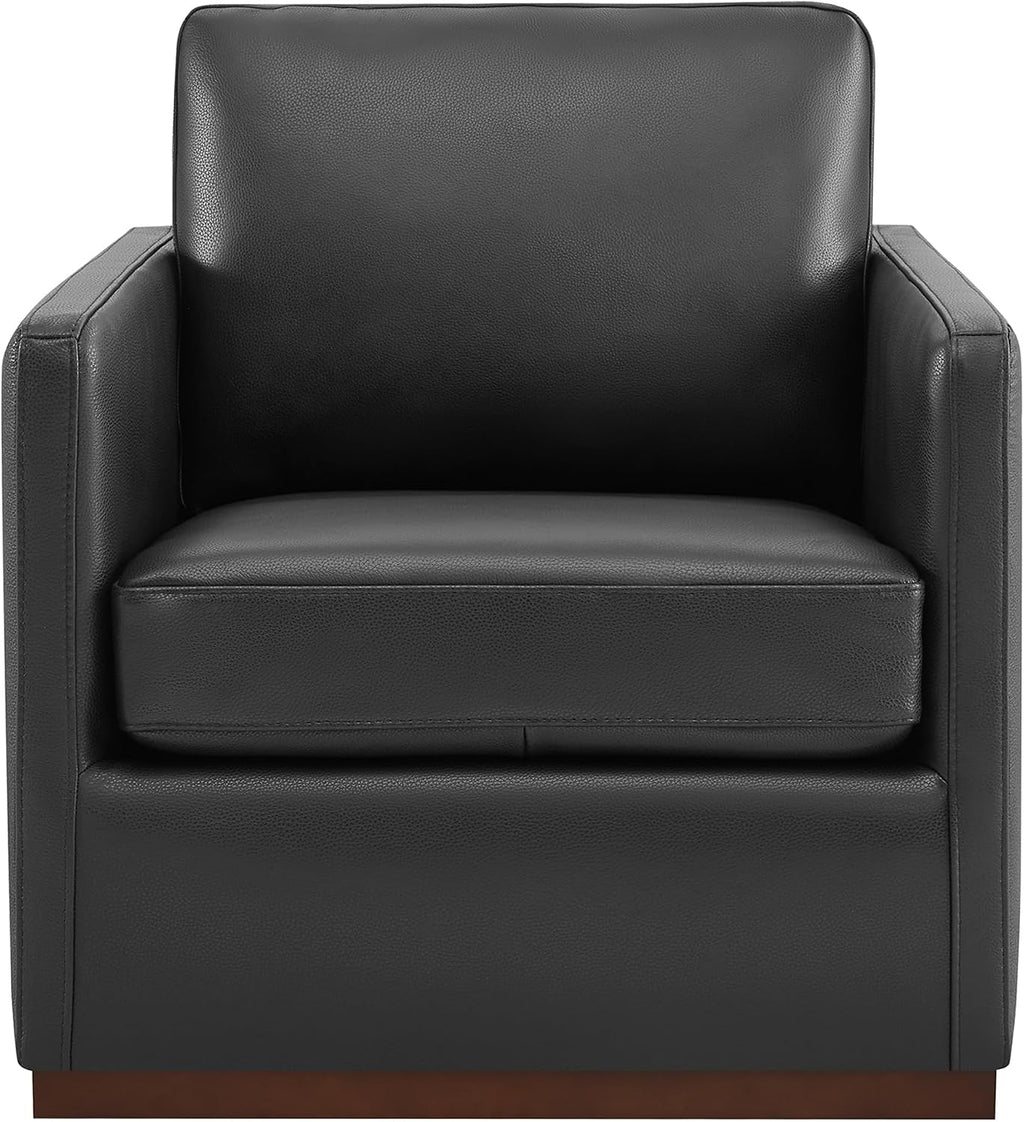 CHITA Genuine Leather Swivel Chair, Wood Frame, Fully Assembled, Black | Leather Arm Chair with 360° Swivel Solid Wood Base, Mid Century Modern Living Room Chair, 33"Dx30"Wx33"H, 300 Lb Capacity