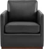 CHITA Genuine Leather Swivel Chair, Wood Frame, Fully Assembled, Black | Leather Arm Chair with 360° Swivel Solid Wood Base, Mid Century Modern Living Room Chair, 33"Dx30"Wx33"H, 300 Lb Capacity