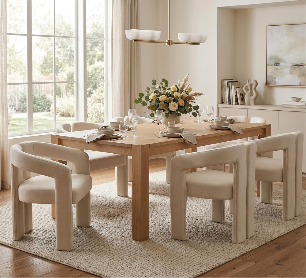 Hyfirm Upholstered Linen Barrel Dining Chairs Set of 6, Modern Accent Kitchen...