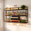 Wall Mounted Wine Rack with LED Lights, 4-Tier Metal Liquor Display Shelf with Wine Glass Holder, Industrial Bar Storage for Home Kitchen (Black, 59in)