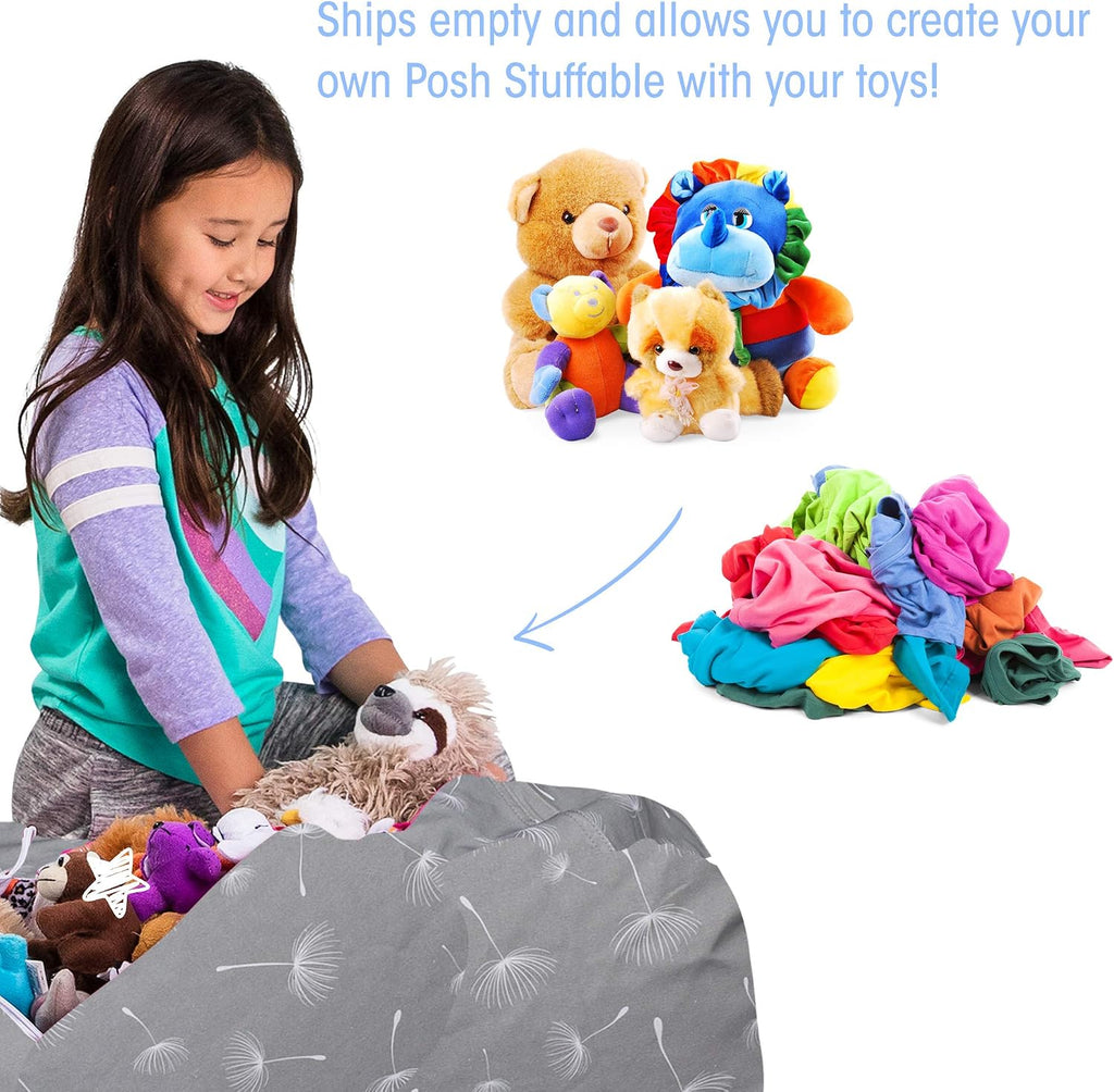 Posh Creations Kids Stuffed Animal Storage Bean Bag Chair Cover - Childrens Toy Organizer, Large-38in, Canvas White Dandelions on Gray