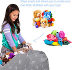 Posh Creations Kids Stuffed Animal Storage Bean Bag Chair Cover - Childrens Toy Organizer, Large-38in, Canvas White Dandelions on Gray