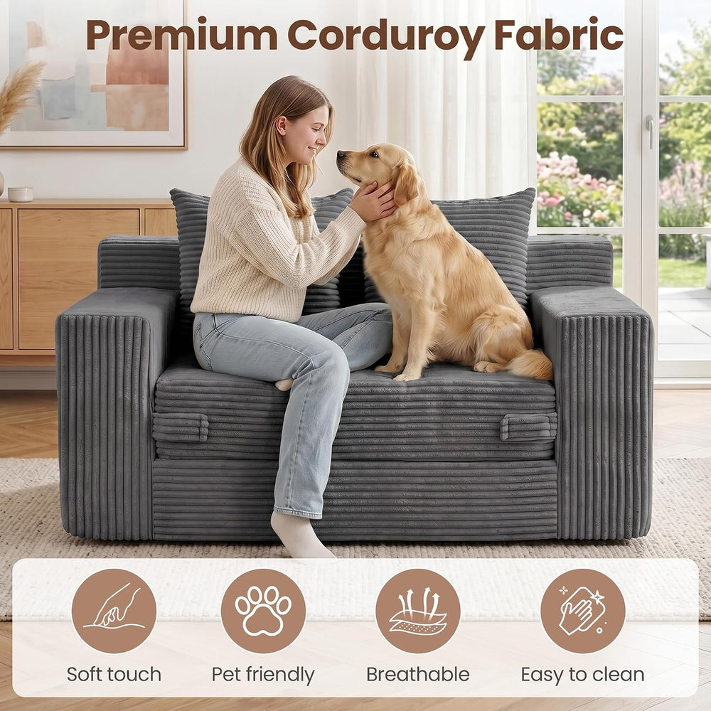 JUIKURY Floor Mini Couch 53 Inch, 3-in-1 Gray Couches Covertible Sofa Bed wit...