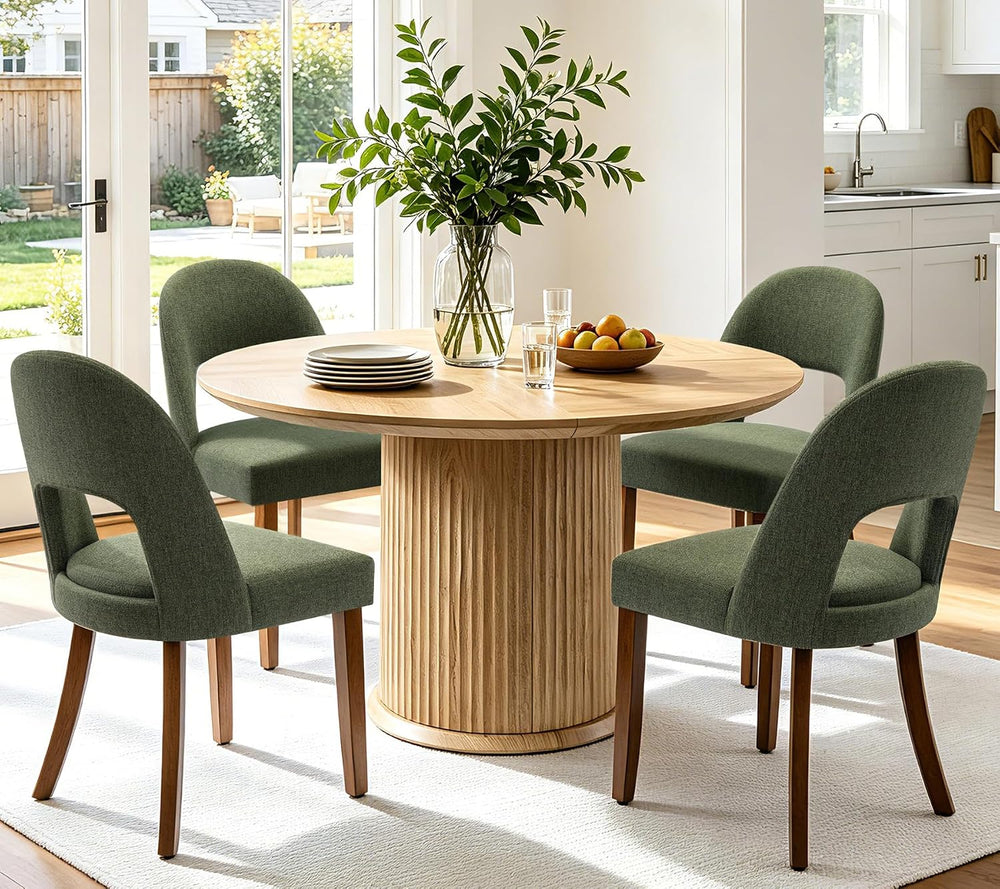 Wooden Dining Chairs Set of 4, Upholstered Kitchen Chairs with Walnut Wood Le...