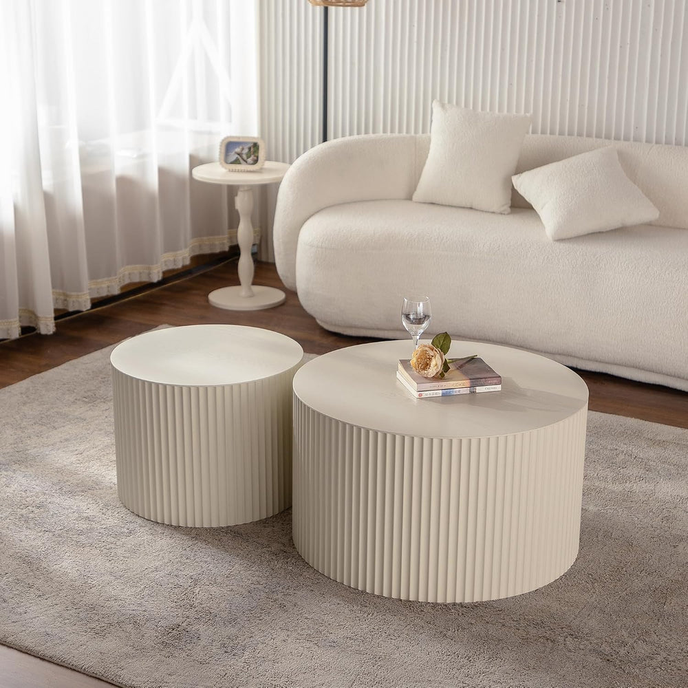 27.56" Nesting Round Coffee Table Set of 2, Morden End Table for Small S...