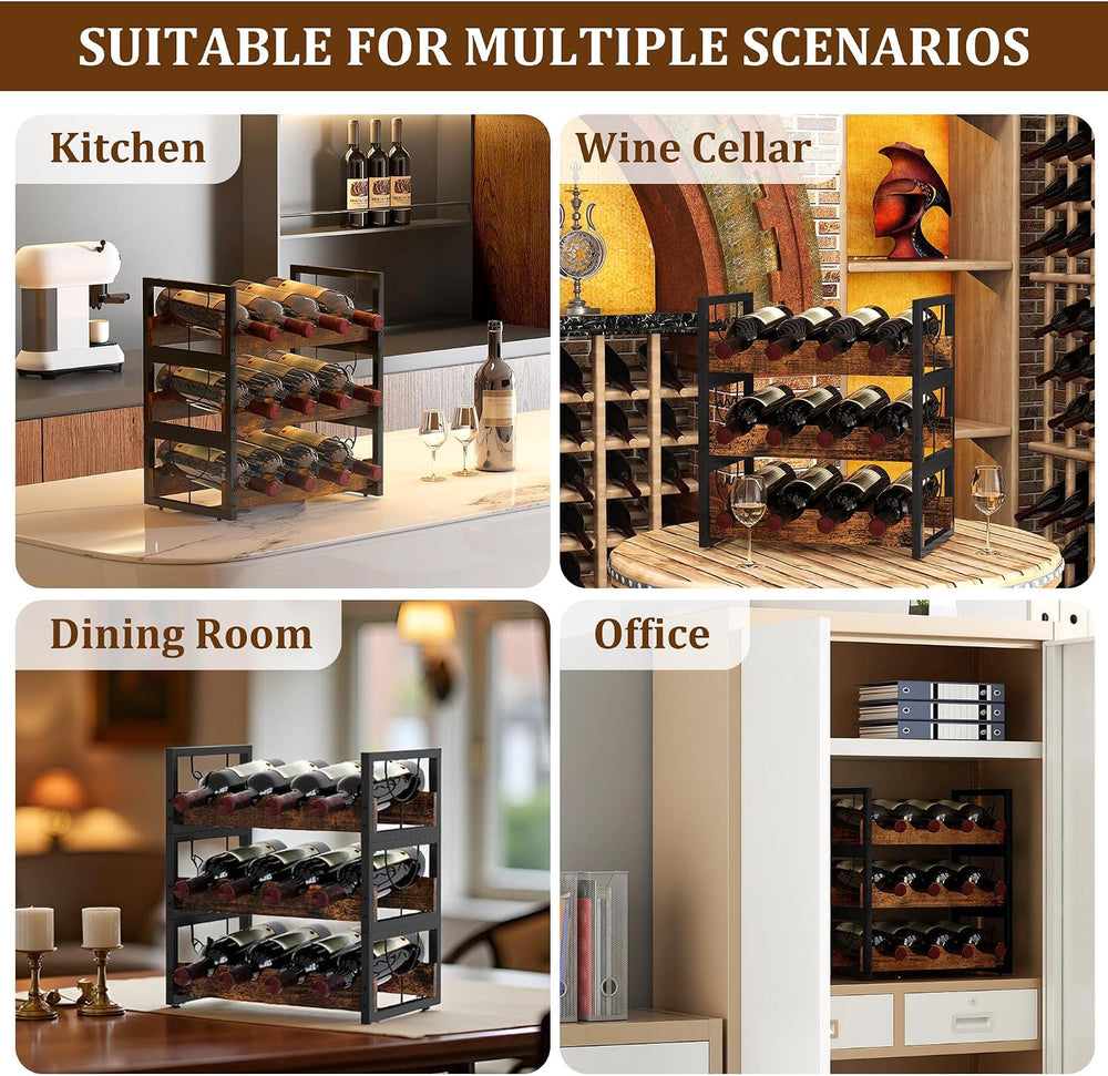 TQVAI Small Wine Racks 12 Bottle Countertop 3 Tier Wine Holder Bottle Storage...