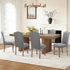 Upholstered Dining Chair Modern Stylish Parsons Kitchen Diner High Back with Silver Nailhead Trim & Wood Legs, Set of 2, Fabric Classic Grey