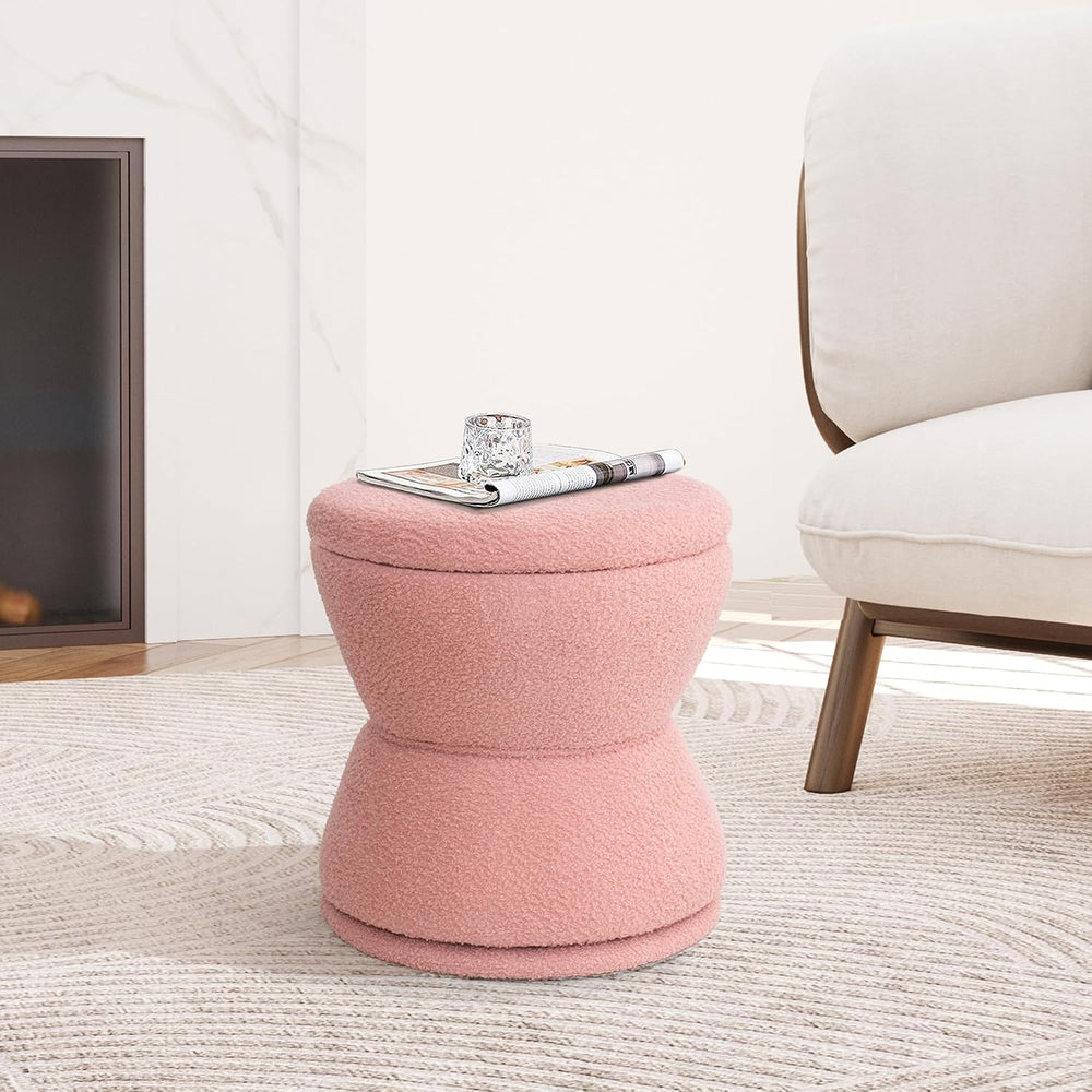 EazeHome Round Ottoman with Storage, 360° Swivel Boucle Ottoman Vanity Stool,...