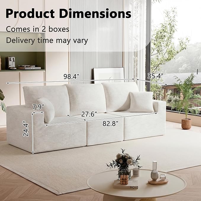 Homall Sectional Couches for Living Room, Modern Boneless Couch with Deep Seat, Upholstered Cloud Sofa, No Assembly Required (Beige, Three-Seater Sofa)