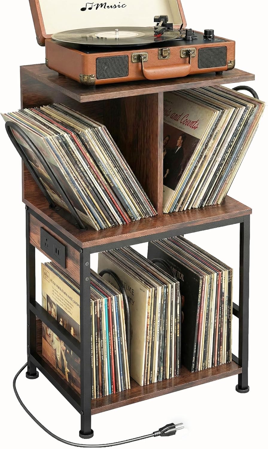 Record Player Stand with Vinyl Storage, Large Record Table Holds 180 Albums, ...