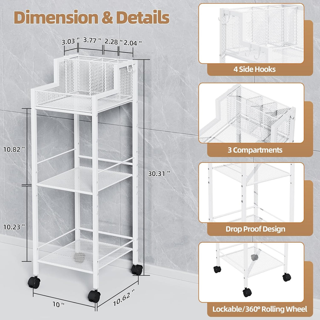 VITVITI Metal Hair Tool Organizer Shelf for Bathroom, 3 Tiers Hair Product Organizers Cart Floor Stand, Curling Irons Straighteners Storage Makeup Organizers for Vanity (White Color)