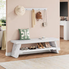 47 in Long Entryway Bench with Shoe Storage, White | 2-Tier Wood Entry Bench for Hallway, Front Door, Bedroom, Living Room, Closet, Mudroom, Modern Farmhouse Style