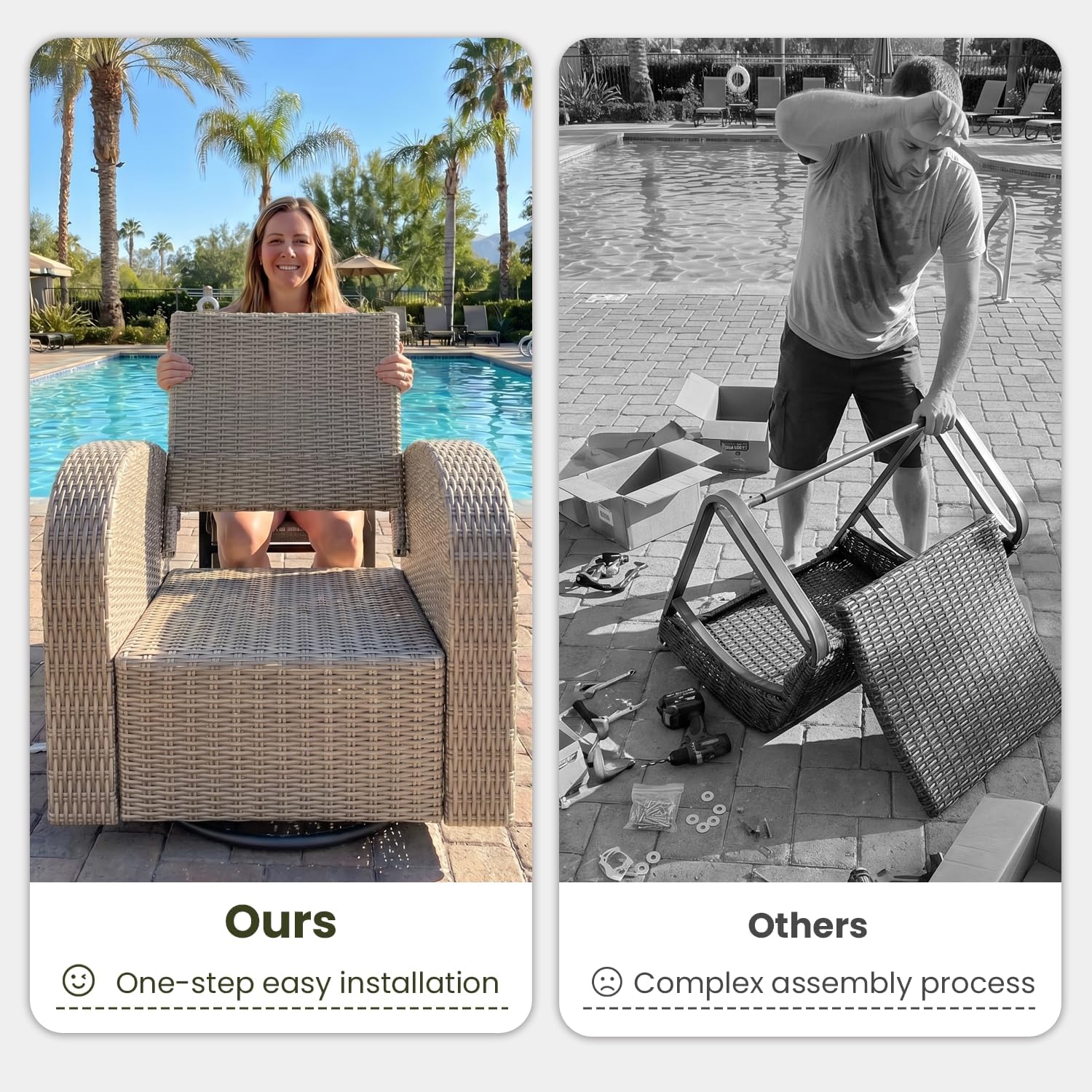 Oversized Wicker Outdoor Swivel Glider Recliner with Adjustable Backrest & Footrest, Patio Reclining Lounge Chair