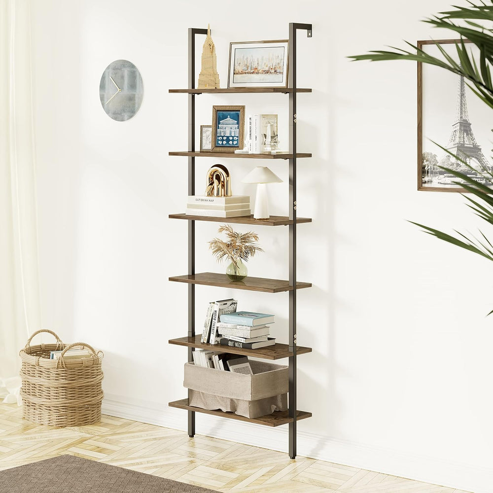 Wolawu Ladder Shelf Black 6 Tiers Modern Bookshelf Room Organizer Open Tall W...