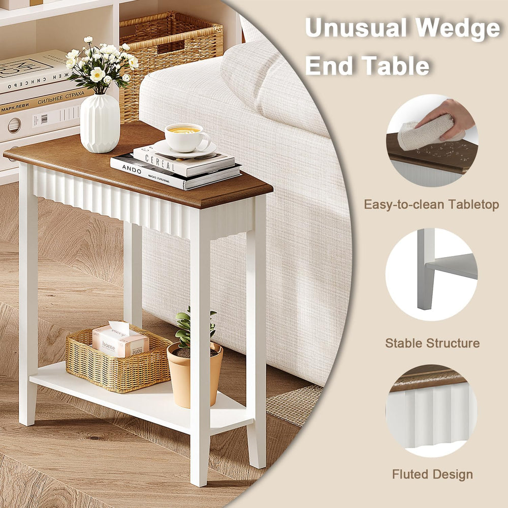 ChooChoo Wedge End Table, Narrow Triangle Side Table with 2-Tier Storage Shel...