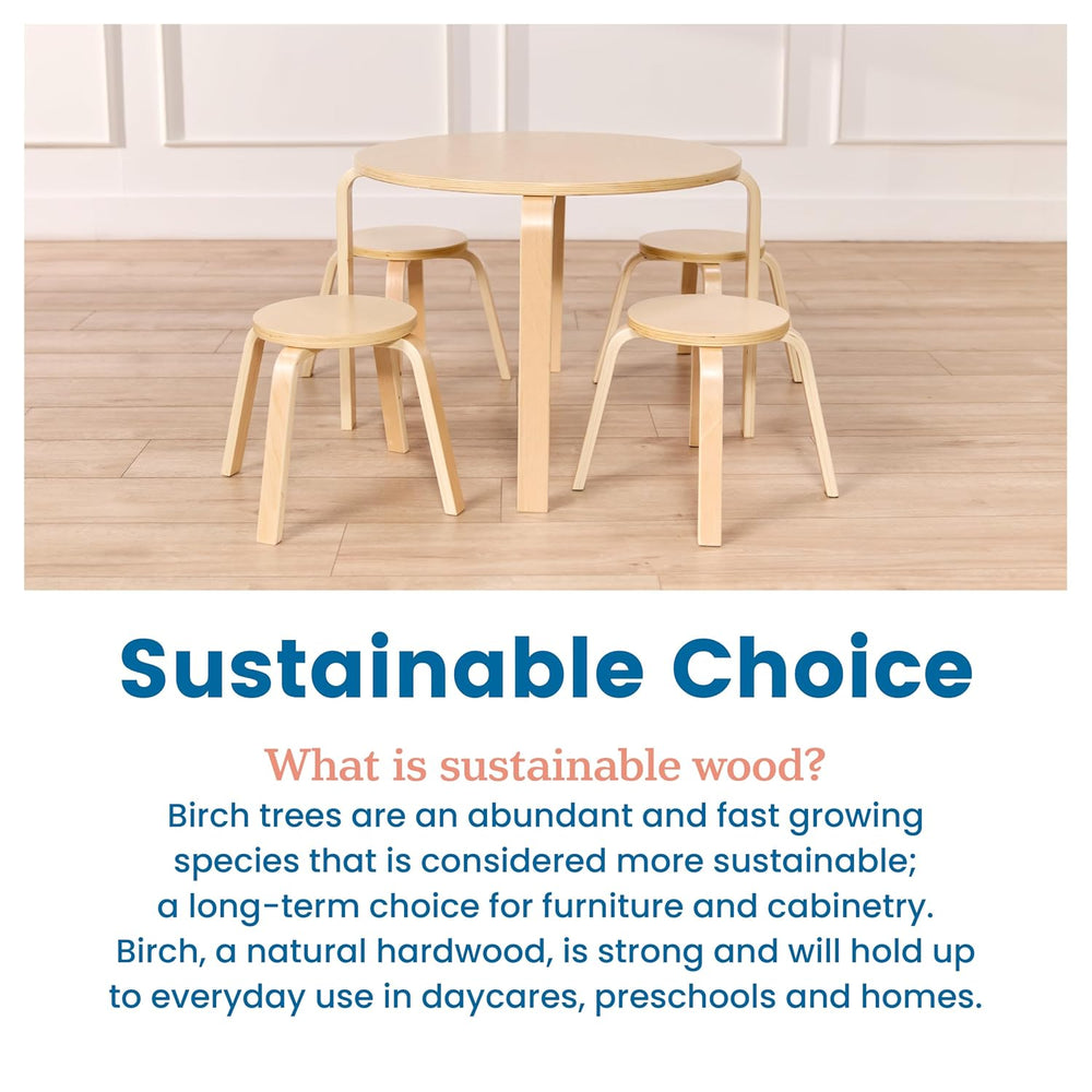 ECR4Kids Round Bentwood Table and Stool Set, 5-Piece, Natural | Durable birch...