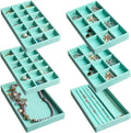 Frebeauty Jewelry Organizer Tray,Stackable Velvet Jewelry Trays,Drawer Inserts Earring Organizer For Women Jewelry Storage Display Case for Rings Stud Necklaces,Set of 6(Turquoise)