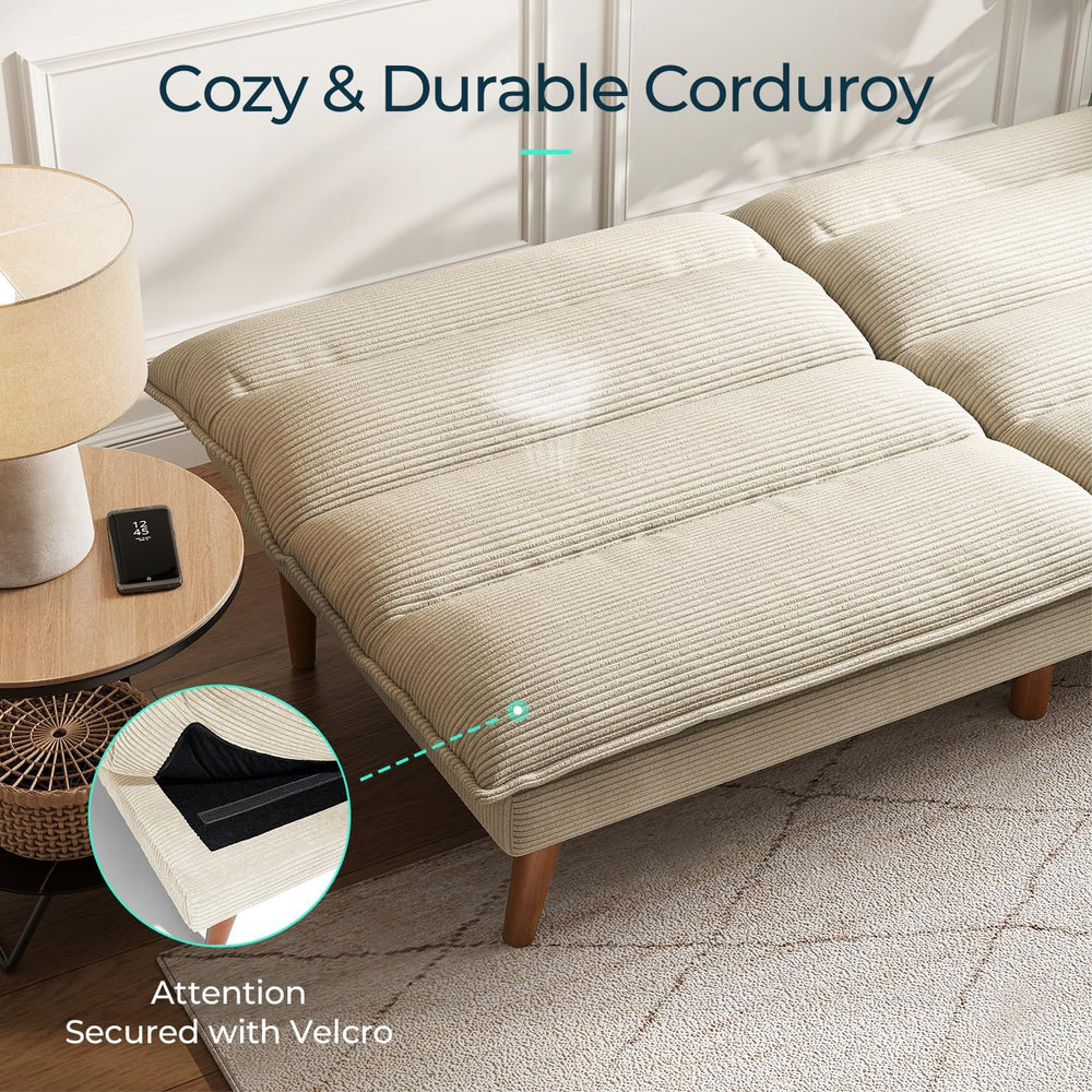 LINSY 71 Inch Futon Sofa Bed Corduroy Futon Couch with Adjustable Backrest, C...