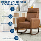 GarveeHome Leather Glider Chair, Modern Rocking Chair, Nursery Faux Leather Glider Chair with Rubber Wood Legs and Side Pocket, Rocking Accent Armchair for Living Room, Bedroom, Brown