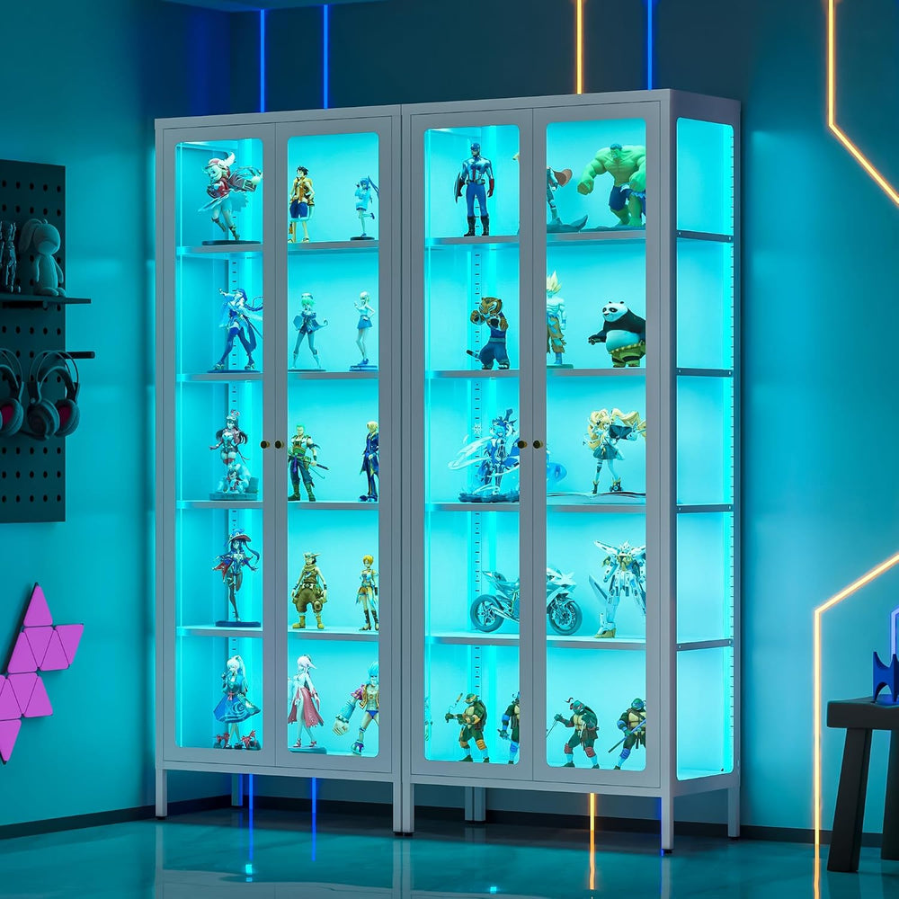 Lucky Monet 5-Tier Display Cabinet with 12 Color Lights & Glass Doors, 67...